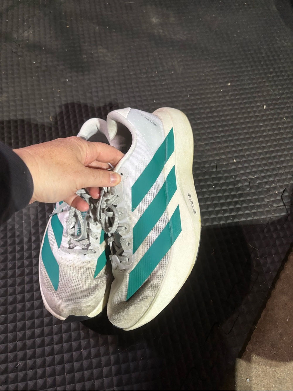 adidas White Sneakers with Teal Stripes